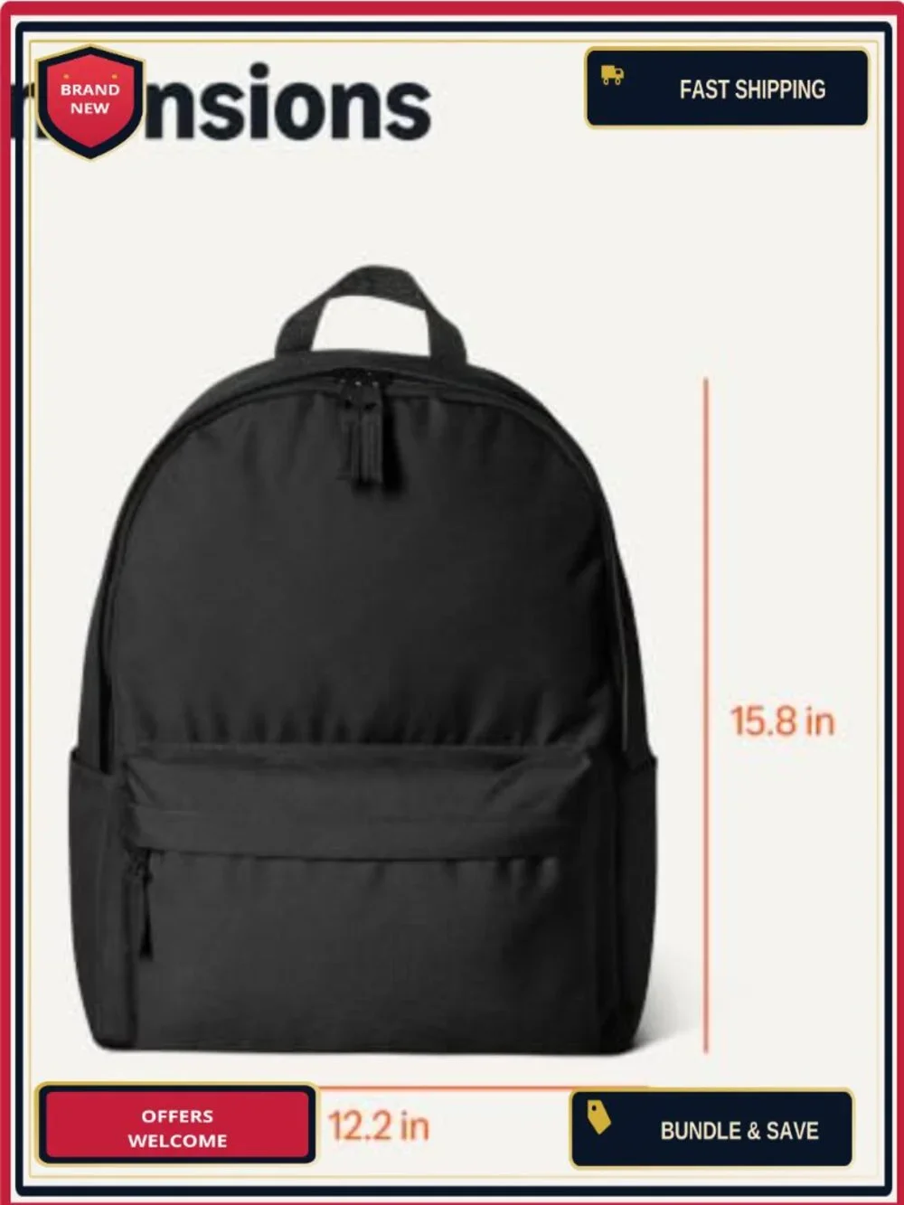 Classic Backpack with Padded Straps, Water Bottle Pockets, Durable